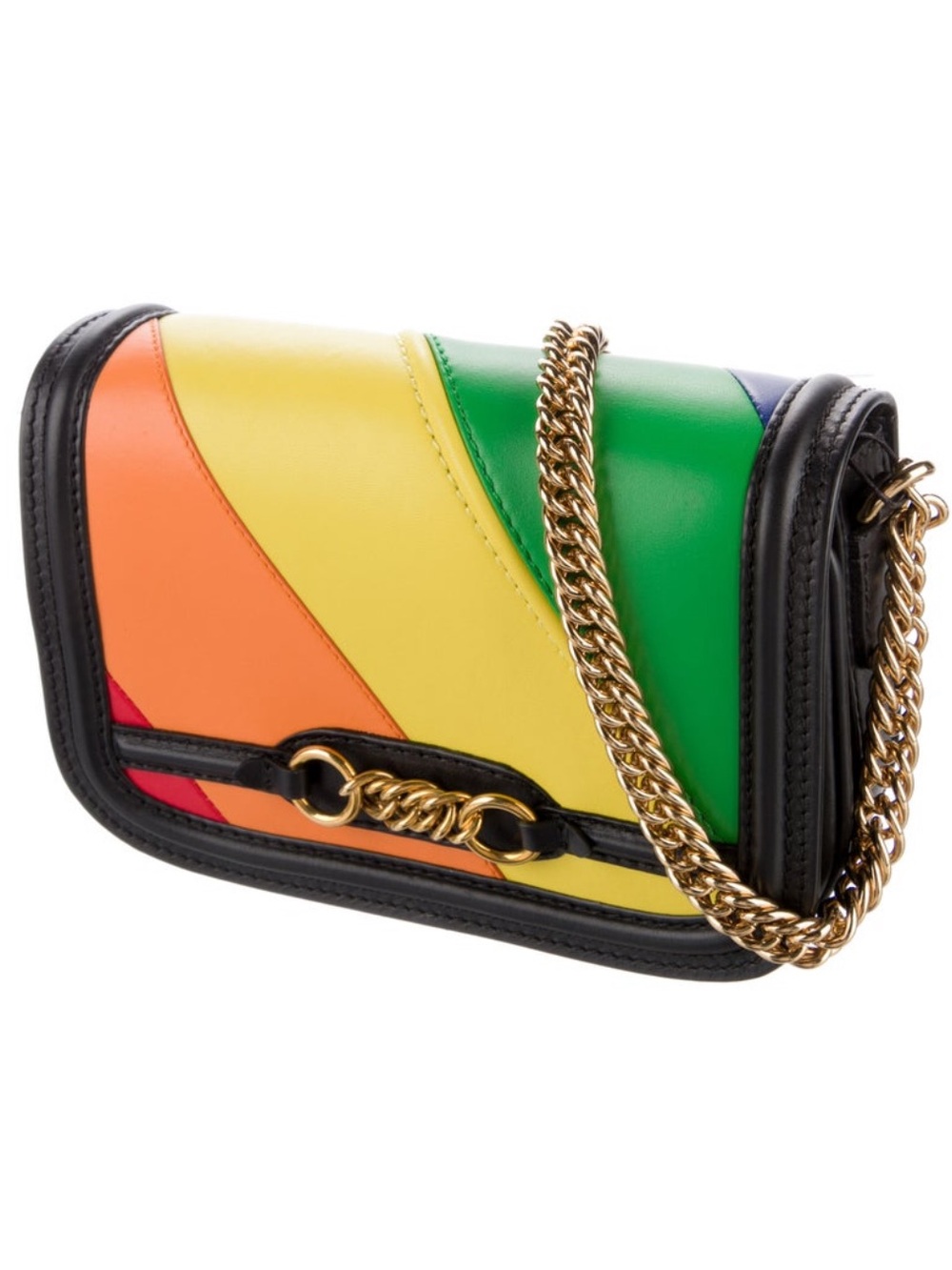 🌈Burberry Rainbow Stripe Leather Shoulder Bag with Gold Chain Spring 2019 Runway